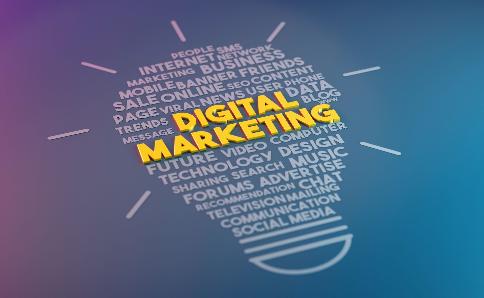 Digital Marketing Light Bulb Word Cloud